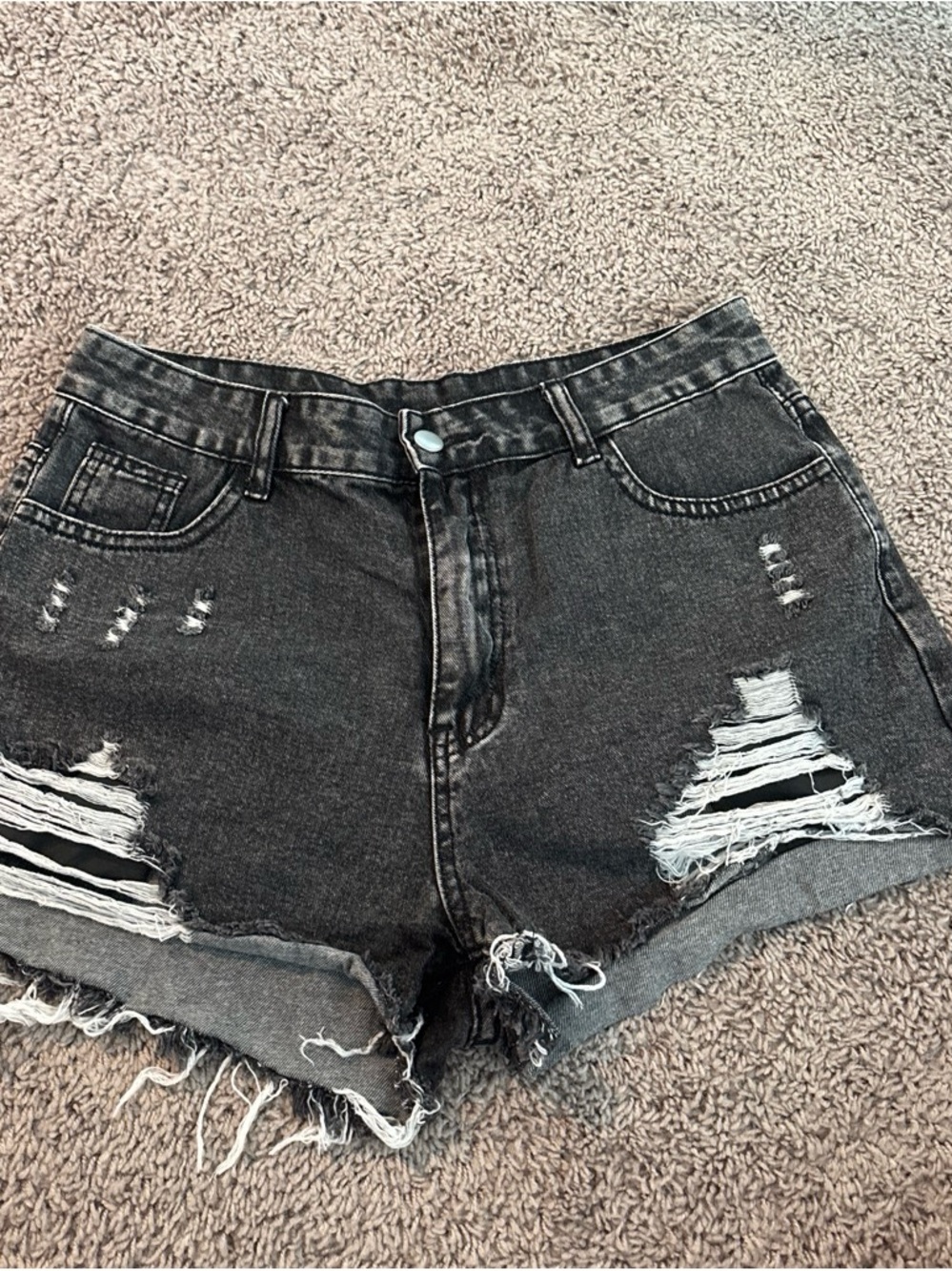SHEIN Black Distressed High-Rise Jean Shorts